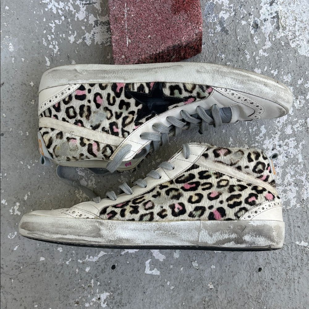Rare distressed leopard print pony hair golden goose mid star - Picture 3 of 8
